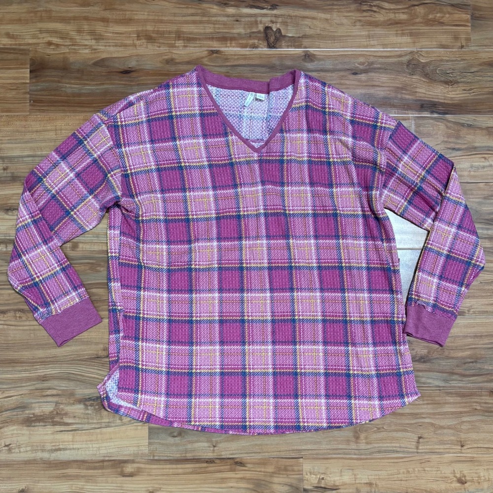 Cato Plaid V-Neck Pullover‎ Long Sleeve Knit Top Casual Comfy Size Large